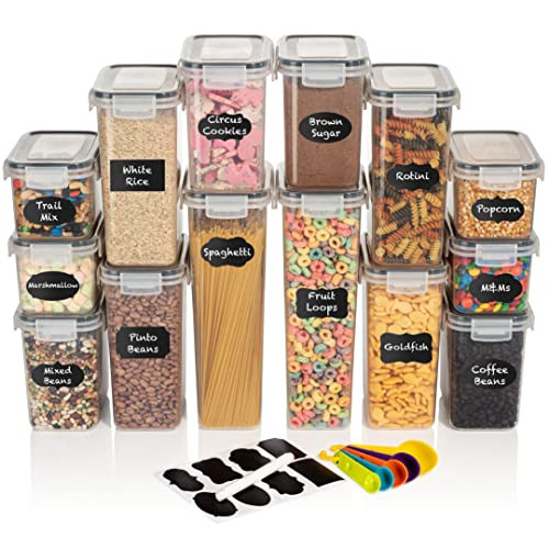 ClearSpace Airtight Food Storage Containers with Lids –14 Pack Kitchen Organization Set, Pantry Organization and Storage, Plastic Canisters with Lids - Cereal Containers Storage, Flour, Sugar (Black) | Amazon (US)