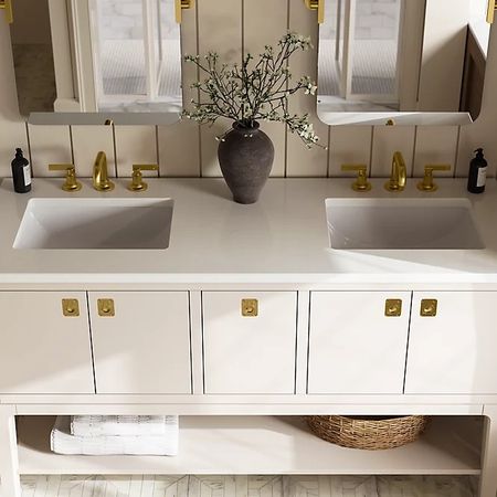 New from Kohler X McGee collections—the new cream color on the vanity is fresh and yummy! The creamy finish pairing with brass accessories is modern and timeless. #bathroomvanity

#LTKSeasonal #LTKhome #LTKfamily