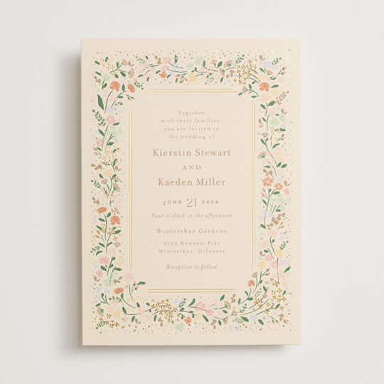 "Esther's garden" - Customizable Foil-pressed Wedding Invitations in Beige by Jennifer Wick. | Minted