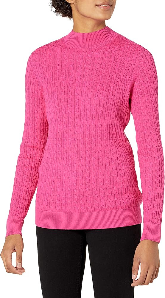 Amazon Essentials Women's Classic-Fit Lightweight Cable Long-Sleeve Mock Neck Sweater | Amazon (US)