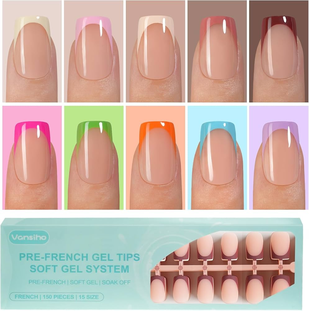 300Pcs French Gel Nail Tips, Vansiho Short Square Nail Tips, Pre-French Tips Press on Nails, Acry... | Amazon (US)