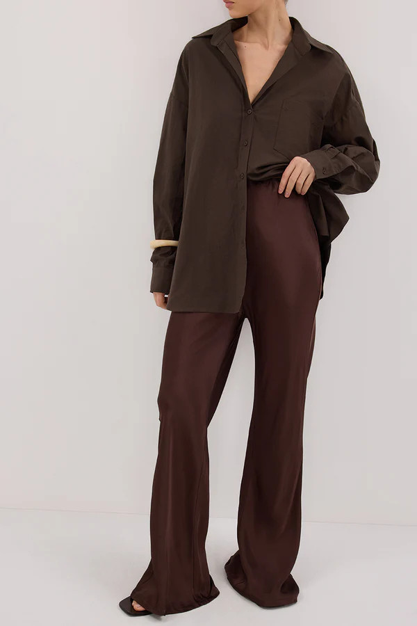 NIKKI BITTER CHOC SATIN BIAS PANT | DISSH