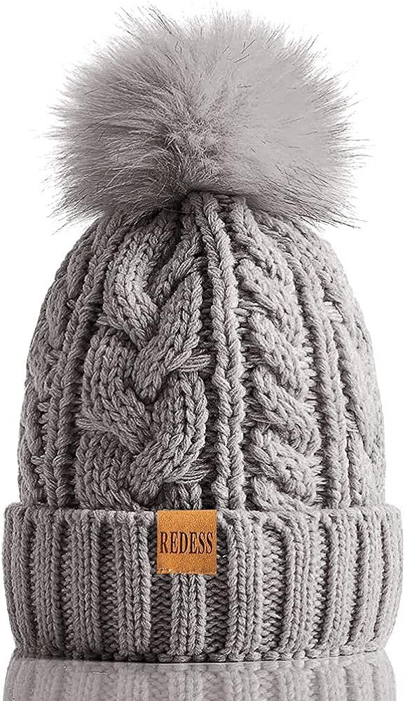 REDESS Women Winter Pompom Beanie Hat with Warm Fleece Lined, Thick Slouchy Snow Knit Skull Ski Cap | Amazon (US)
