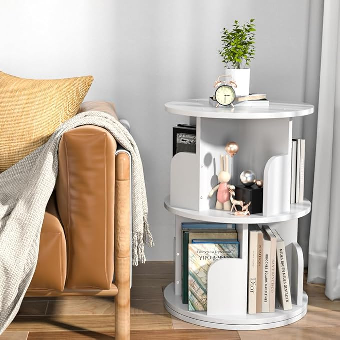 Nidouillet Small Rotating Bookshelf, 2Tier Revolving Bookcase 360 Display Round Bookshelf Narrow ... | Amazon (US)