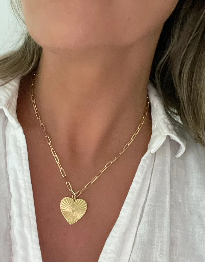 18k Gold Filled Heart Pendant Necklace Love Necklace Gift For Her Everyday Necklace Sunburst Hear... | Etsy (Global)