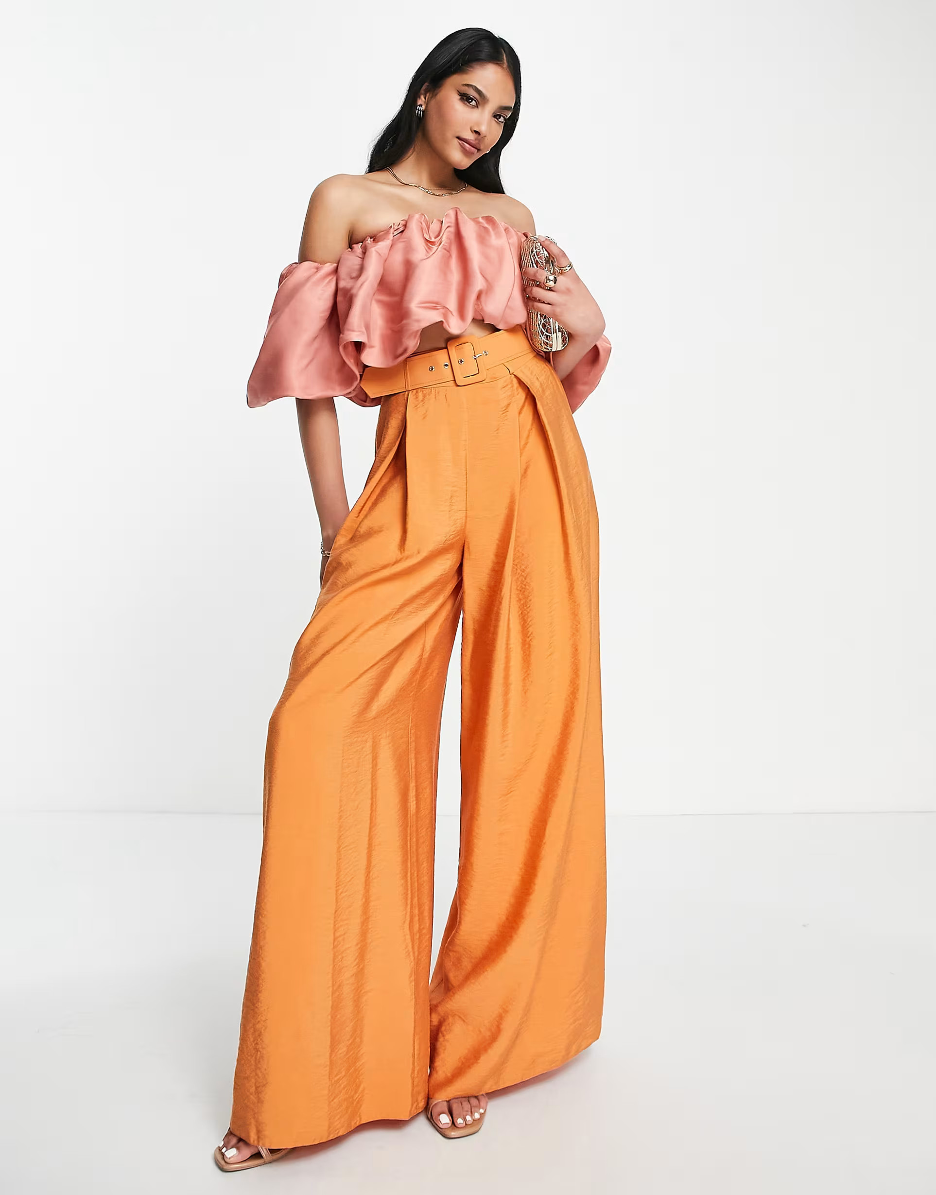 ASOS DESIGN volume ruffle off shoulder occasion top in pink | ASOS (Global)