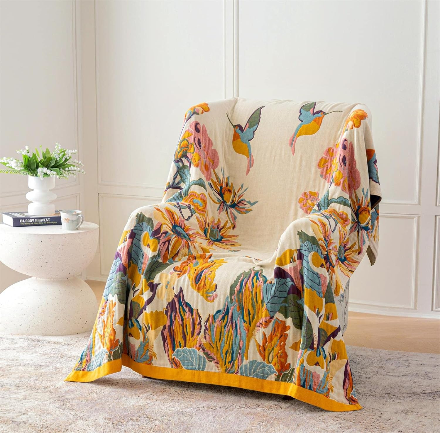 MSGKV Boho Throw Blanket 60''x80'',100% Cotton Blanket for Couch Bed, Spring Breathable Quilt Far... | Amazon (US)