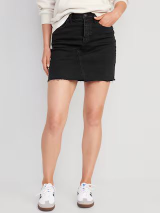 High-Waisted OG Straight Button-Fly Black Mini Jean Skirt for Women | Old Navy (US)