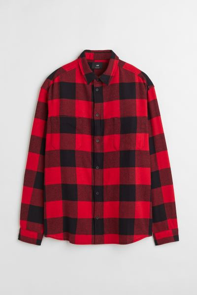 Relaxed Fit Twill Shirt - Red/black - Men | H&M US | H&M (US + CA)