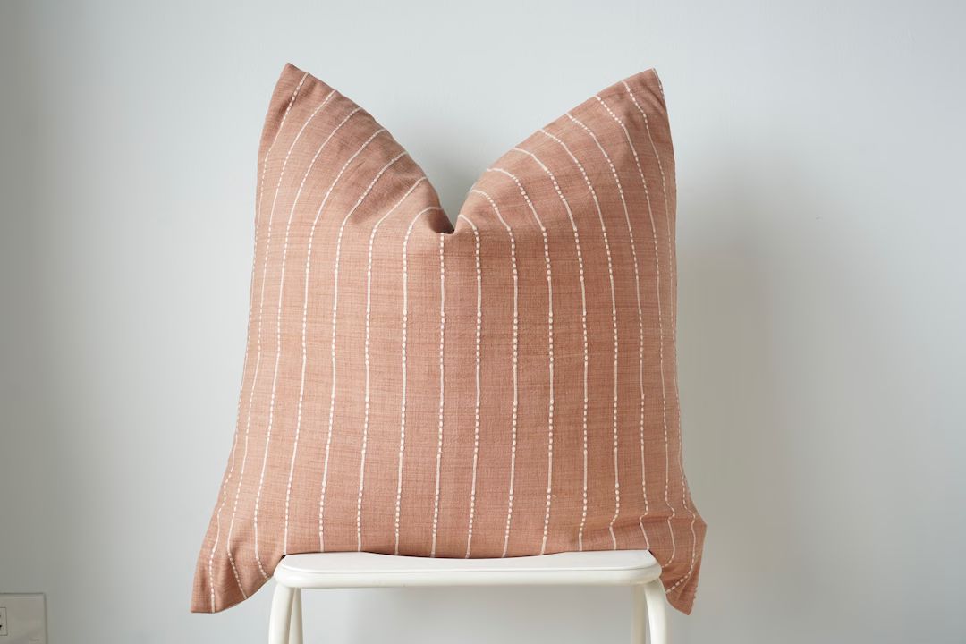 Terracotta Peach Striped Woven Pillow Cover - Etsy | Etsy (US)