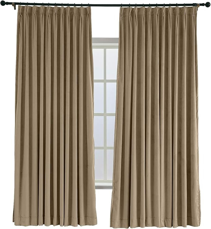 TWOPAGES 84 W x 84 L Pinch Pleat Room Darkening Velvet Curtain Drapery Panel for Traverse Rod or ... | Amazon (US)