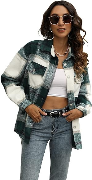 UANEO Womens Plaid Shacket Button Down Wool Blend Fall Flannel Shirt Jacket | Amazon (US)
