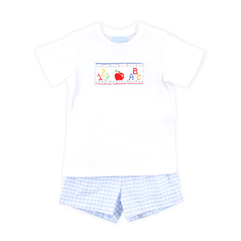 ABC Light Blue Gingham Short Set | Classic Whimsy