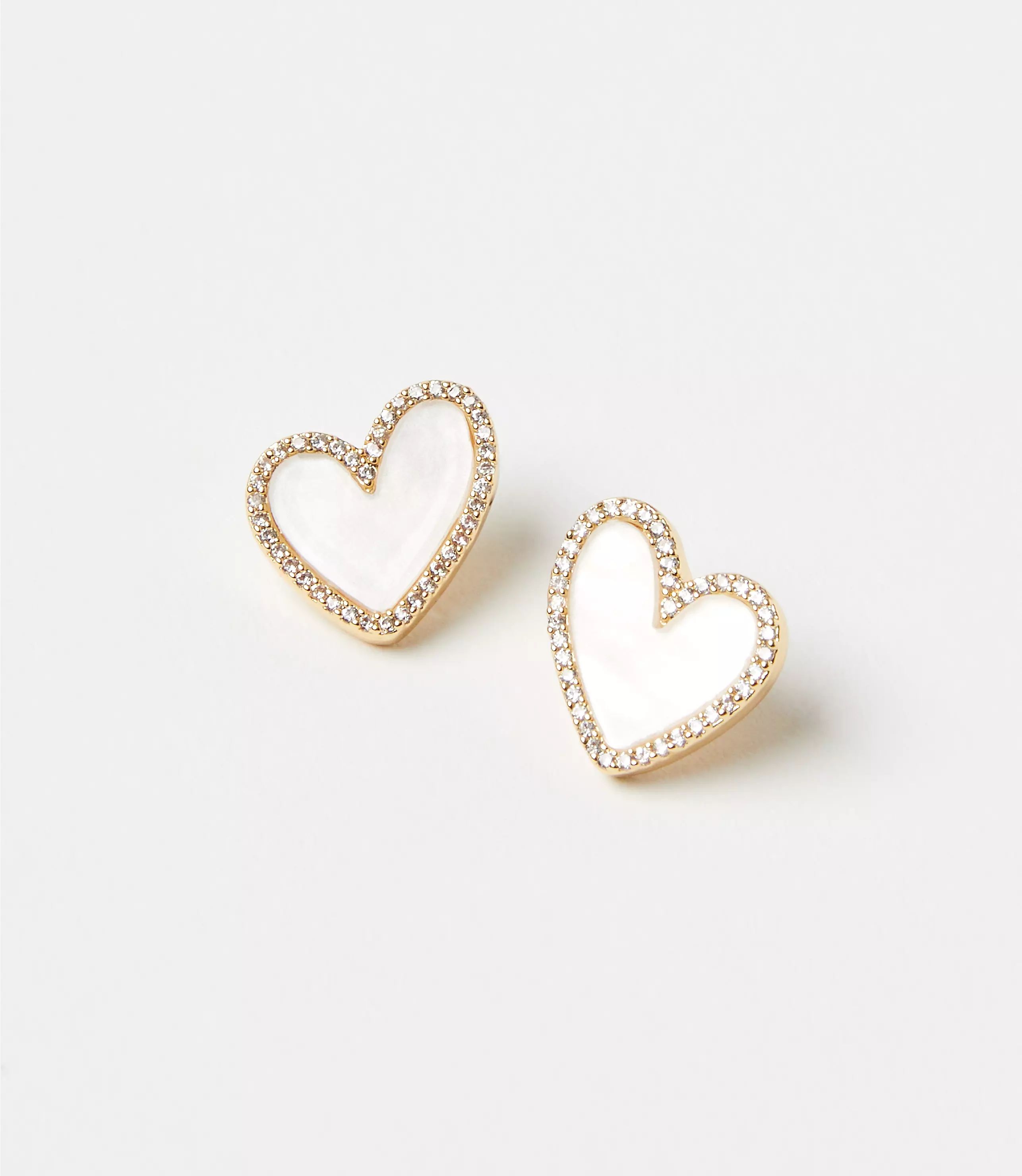 Mother Of Pearl Sparkle Heart Stud Earrings | LOFT
