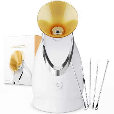 HEATDAZ Facial Steamer Ionic Face Steamer for Home Facial, Warm Mist Humidifier Atomizer for Face, 1 Pack + 5 Stainless Steel Skin Kit, Gold | Target