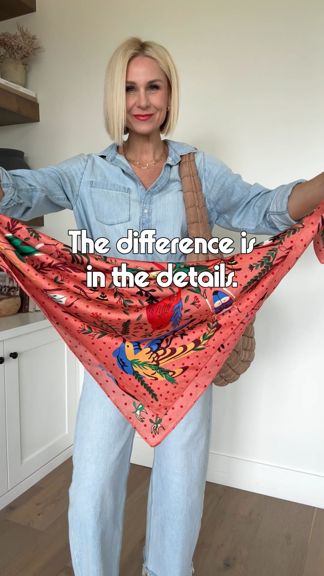 Denim on denim but make it styled 👏🏼
This is one of my forever outfit formulas:
✔️ Lightweight denim button-down
✔️ Relaxed wide leg jeans
✔️ Cognac belt to break it up
✔️ A pop-of-color sneaker💚
✔️ Scarf on the bag for personality (currently $6.39!)
I would suggest sizing up in the shirt— I’m wearing a large for a looser fit and so the buttons don’t pull, and size down in the jeans. Promise, they will still be loose.
And go half size down from your normal shoe size in the Adidas. Hurry and grab a pair while they’re almost 50% off but selling quickly.

#LTKOver40 #LTKgrwm #LTKmomlife