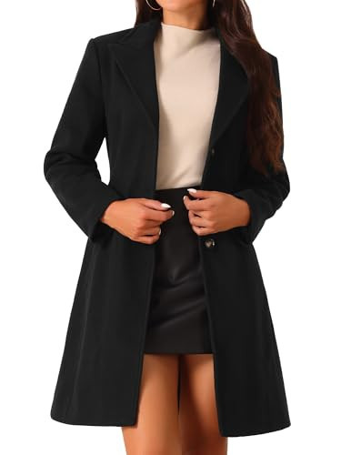 Seta T Women's Single Breasted Peacoat Fashion Winter Notched Lapel Button Down Outerwear Overcoat Small Black | Amazon (US)