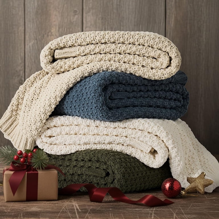 Chunky Chenille Knit Throw Blanket for Couch, Soft Luxurious Moss Stitch Blankets for Bed, Cozy D... | Walmart (US)