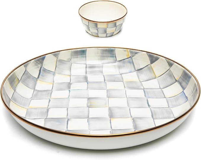 MACKENZIE CHILDS Chip-and-Dip Serving Set, Abundant Bowl and Pinch Bowl Set, Gray-and-White Sterl... | Amazon (US)