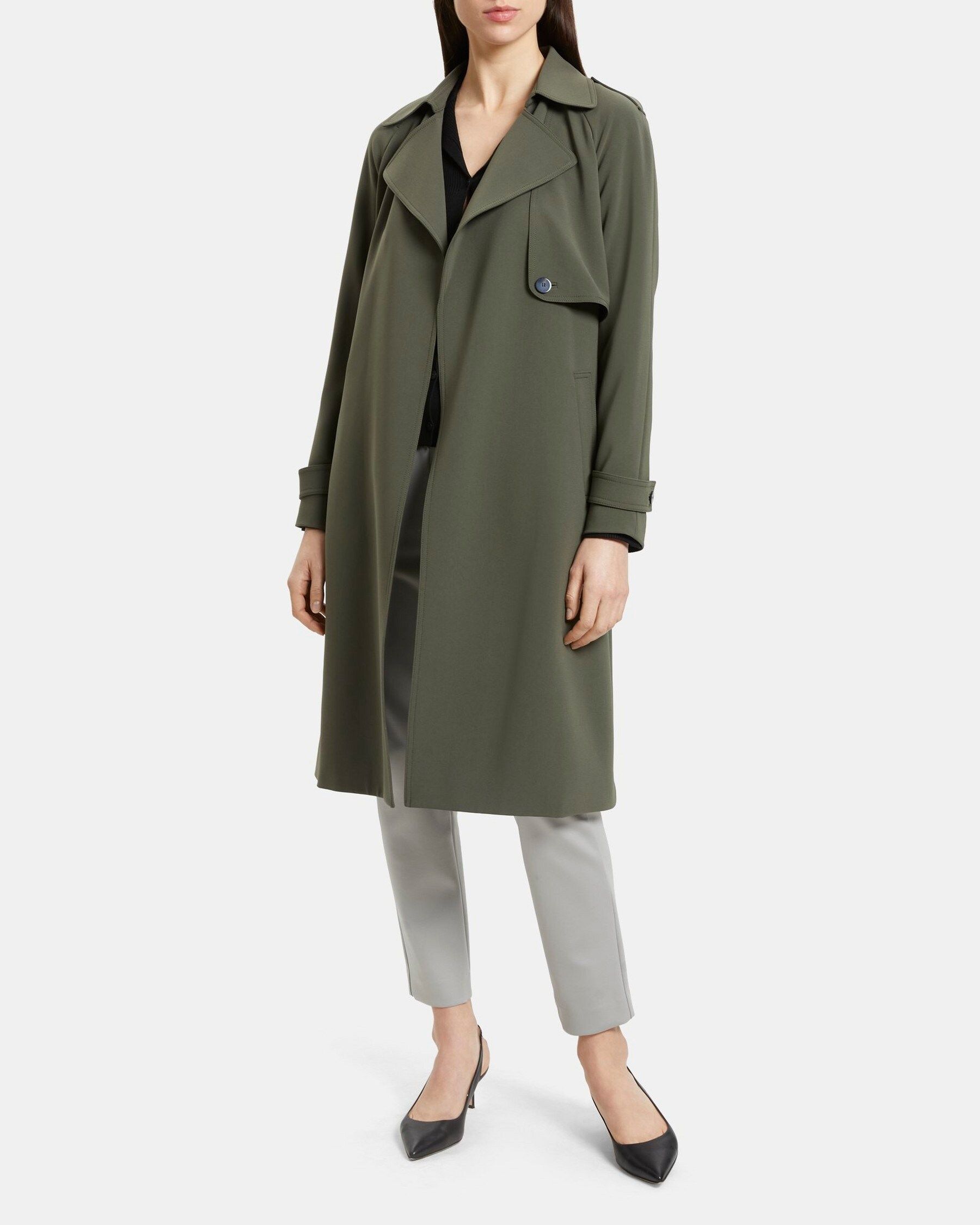 Wrap Trench Coat in Crepe | Theory Outlet