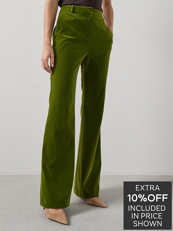 The Very Collection Velvet Kickflare Trousers - Green | Very (UK)