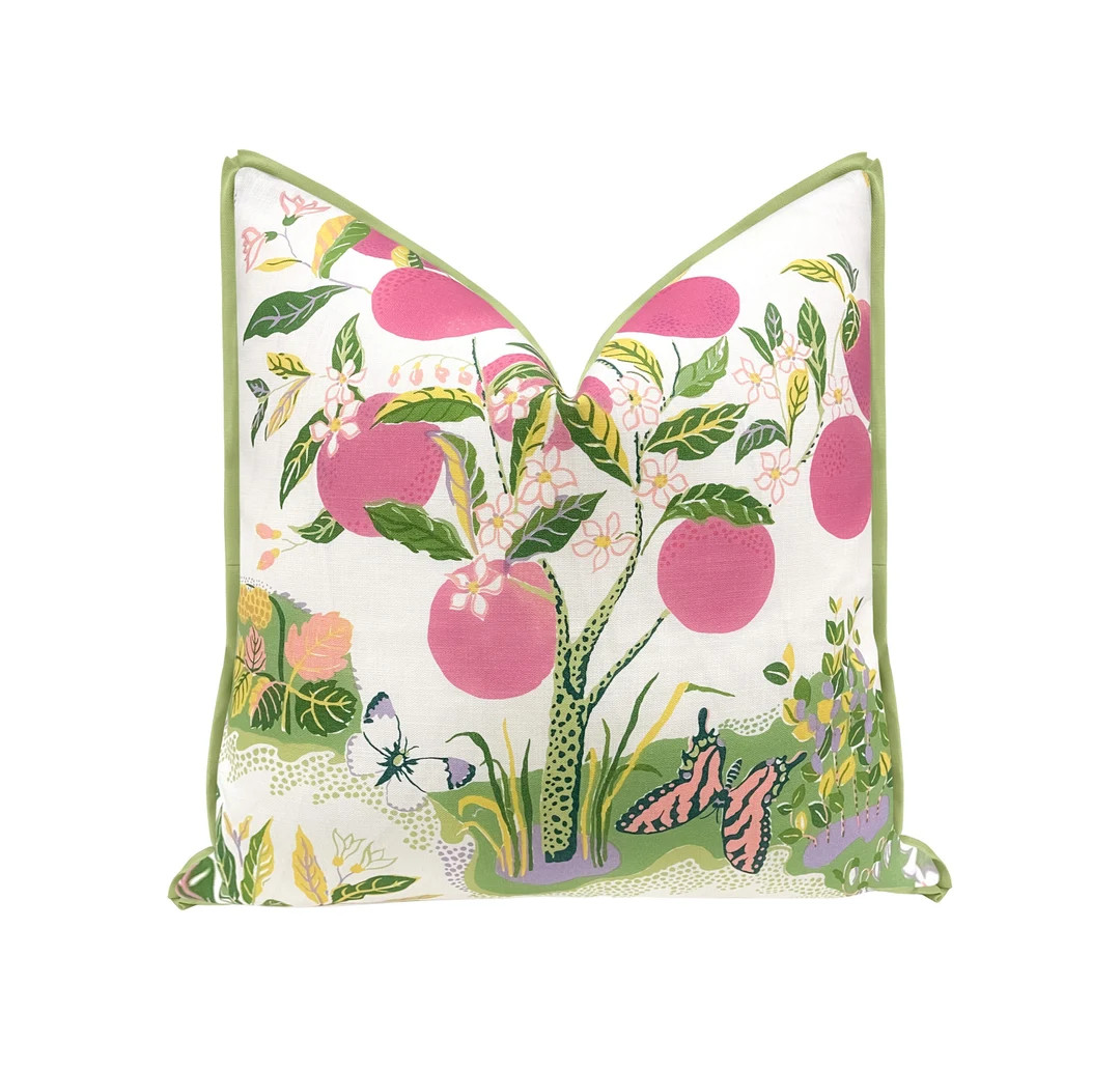 Citrus Garden // Rosé Pink with Butterfly Flange pillow COVER ONLY | Schumacher | designer fabri... | Etsy (US)