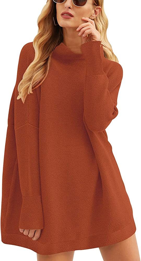 ANRABESS Women Casual Turtleneck Batwing Sleeve Slouchy Oversized Ribbed Knit Tunic Sweaters Pullove | Amazon (US)