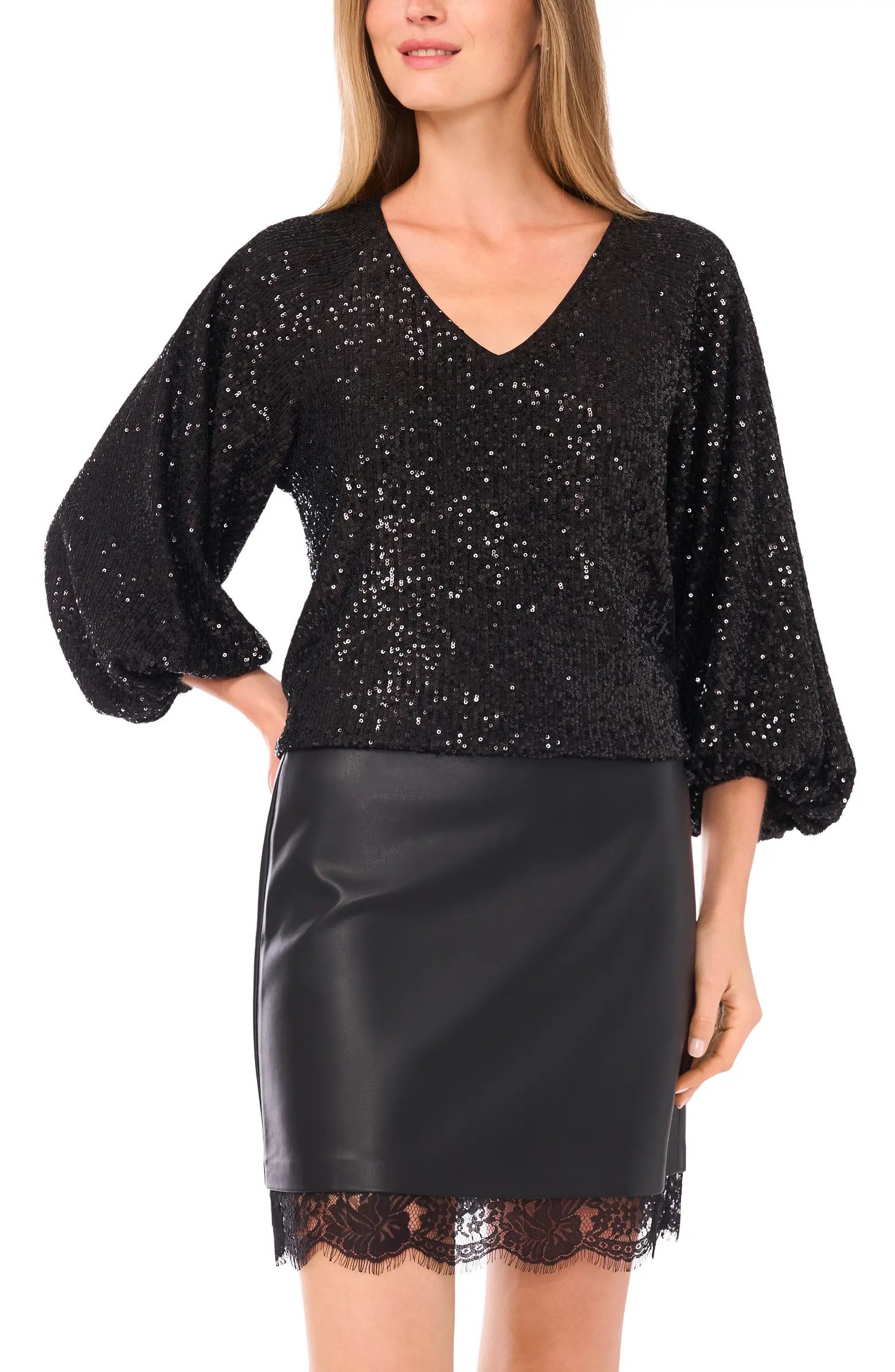Vince Camuto Sequin Balloon Sleeve Top | Nordstrom | Nordstrom