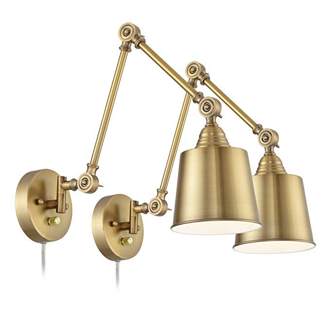 Set of 2 Mendes Antique Brass Down-Light Plug-in Wall Lamps - 360 Lighting | Amazon (US)
