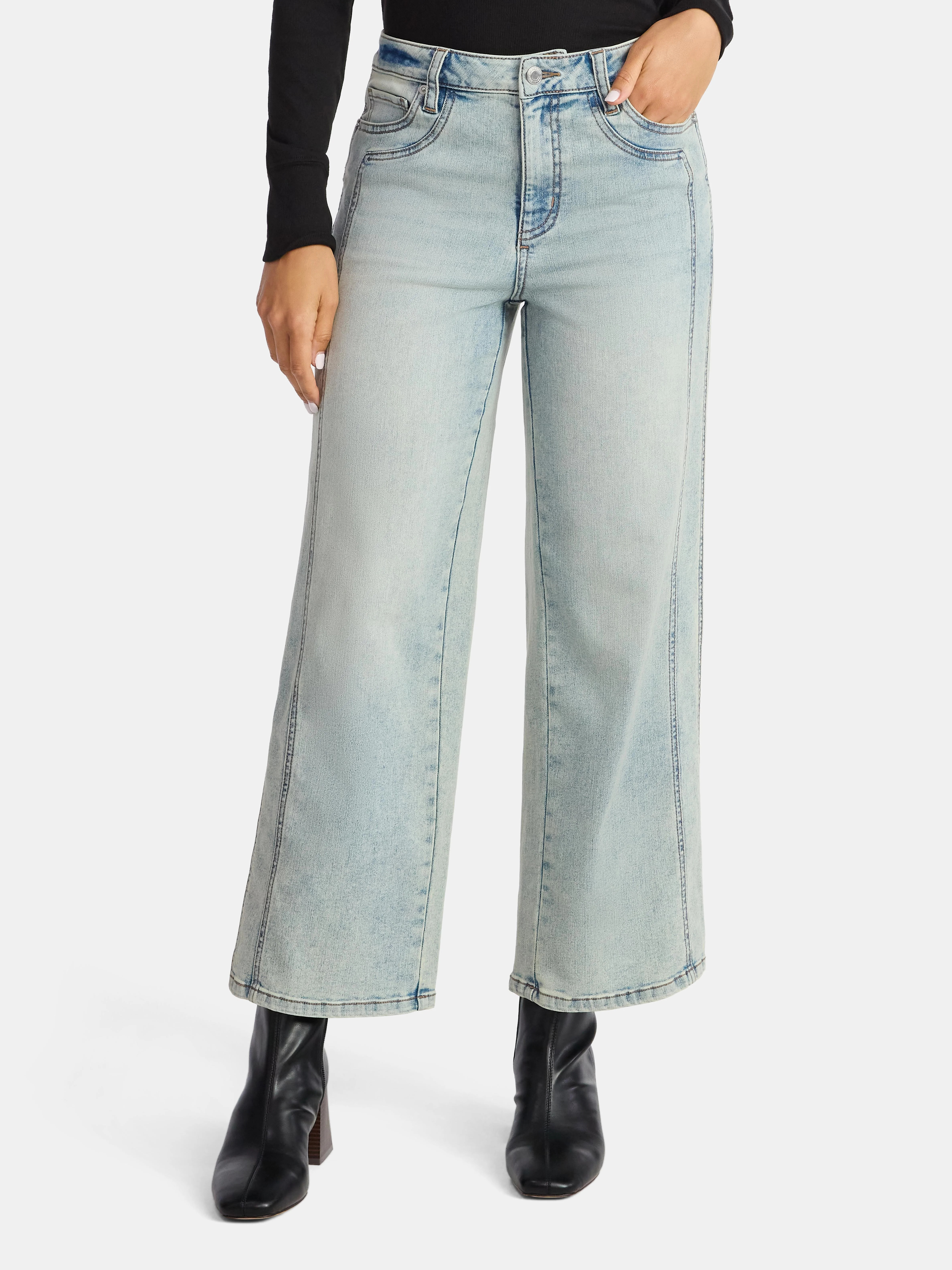 Time and Tru Women's High Rise Straight Jeans with Side Seam Details, 27" Inseam, Sizes 0-20 | Walmart (US)