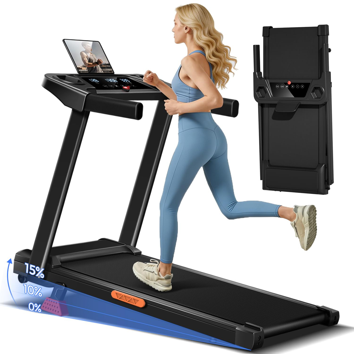 3-in-1 Foldable Treadmill with 15% Incline, Folding Treadmill with Handles, Portable Treadmills f... | Amazon (US)
