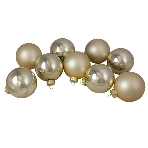 2-Finish Glass Ball Christmas Ornaments - 2.5" (60mm) - Gold - 9ct | Christmas Central