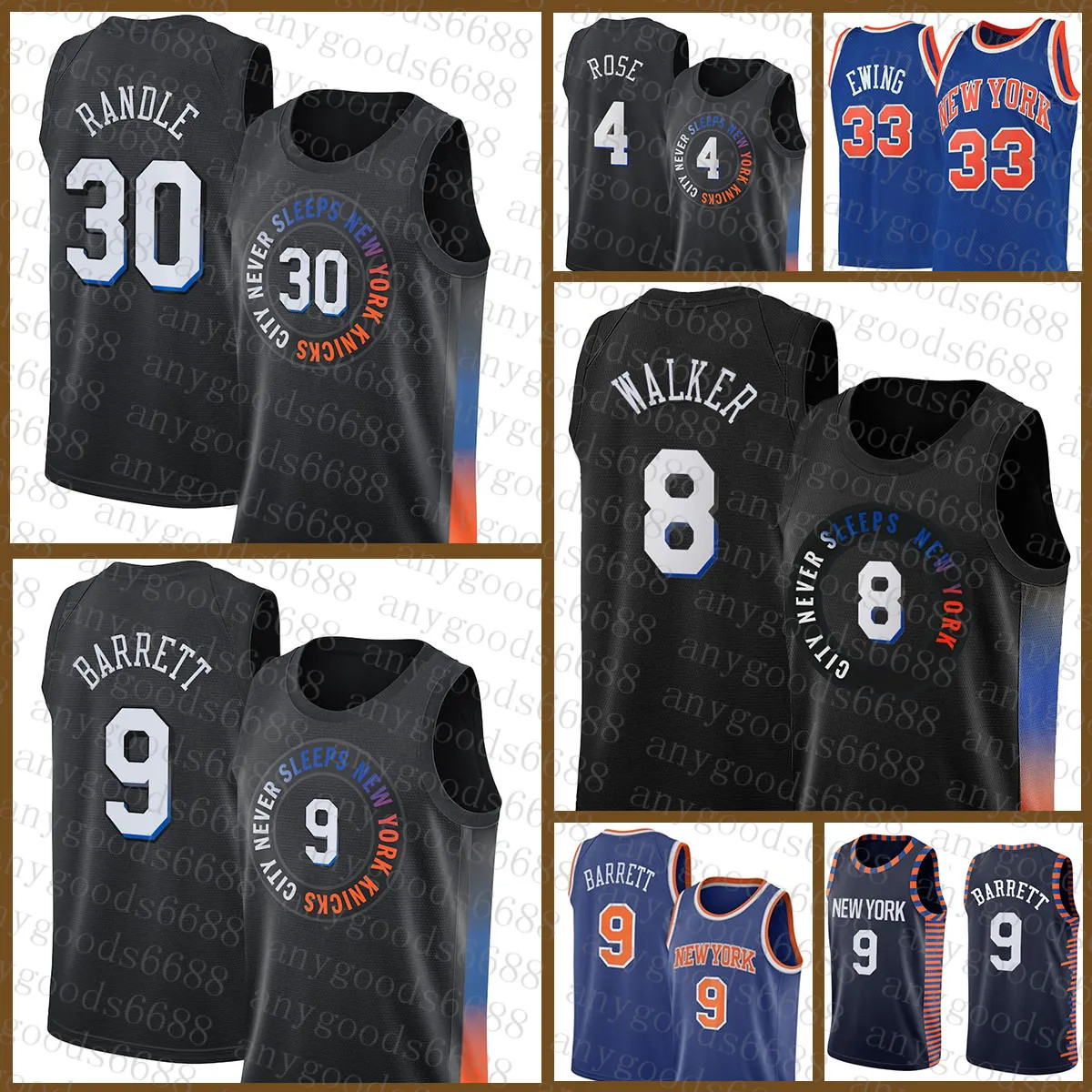 New Best York Basketball Jersey Knick 8 33 RJ Barrett Julius Randle Derrick Rose 2021 2022 New 9 ... | DHGate