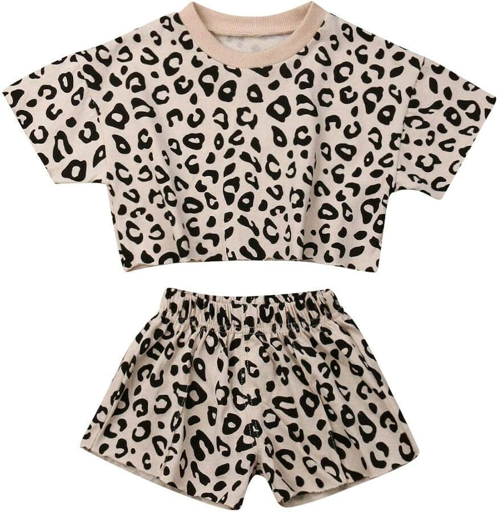 Kids Baby Girls Clothes Set Organic Cotton Leopard Print Shirts Tops + High Waist Shorts 2pcs Bab... | Amazon (US)