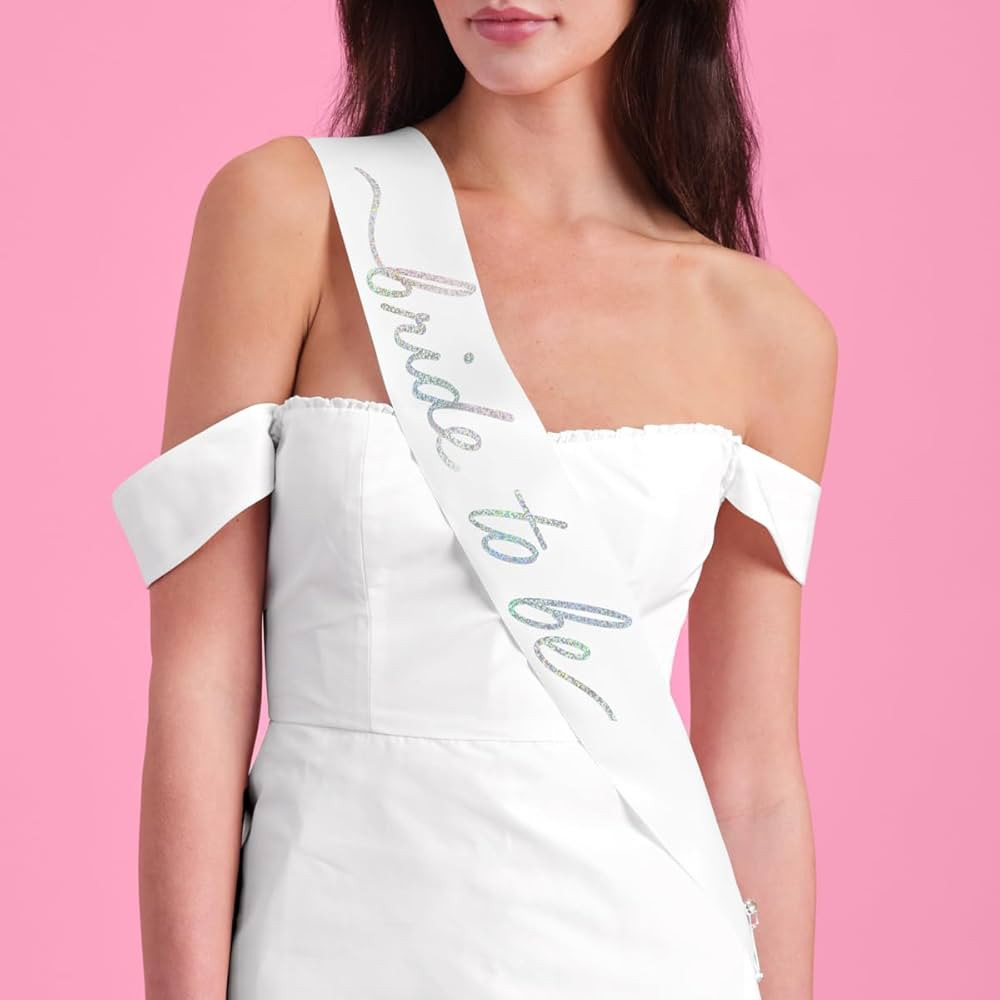 xo, Fetti White Satin Bride to Be Sash, Iridescent Foil | Bachelorette Wearable, Bridal Shower Ac... | Amazon (US)