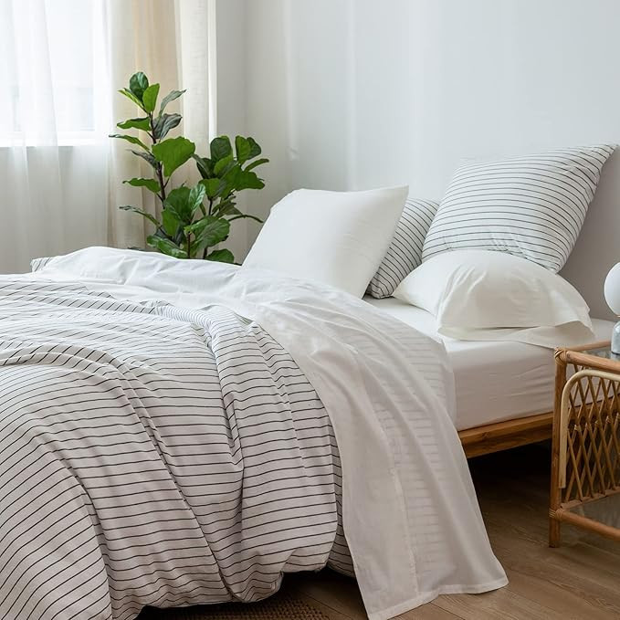 MooMee Bedding Sheet Set 100% Washed Cotton Linen Like Textured Breathable Durable Soft Comfy (Of... | Amazon (US)