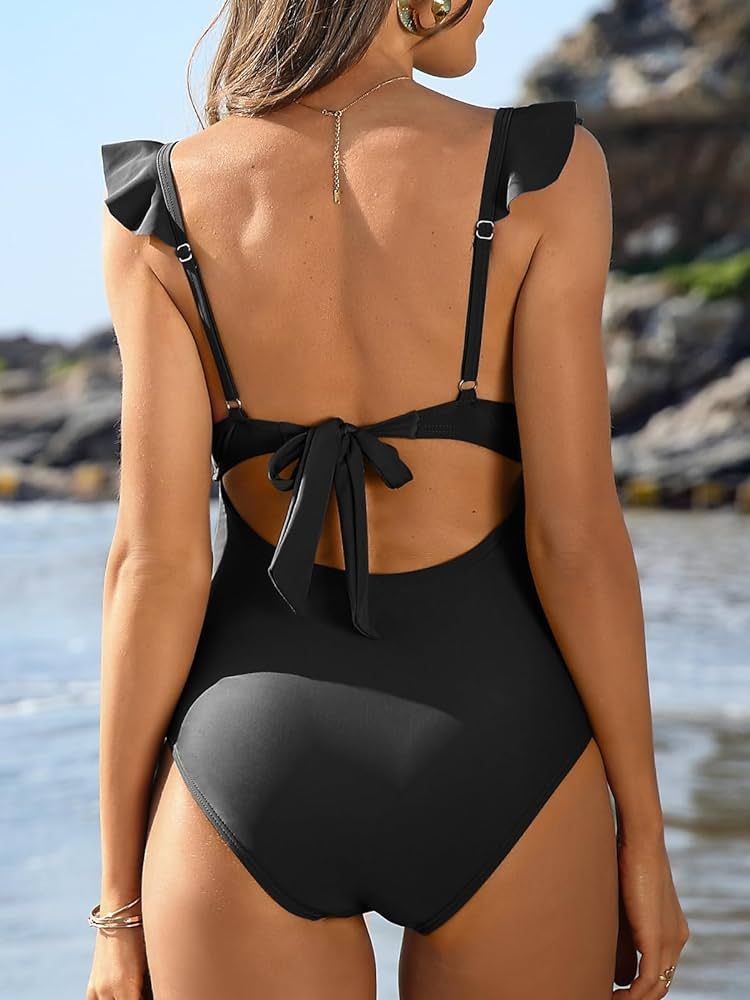 SOCIALA Womens Ruffle Cut Out One Piece Swimsuits Strappy Monokinis Swimwear Bathing Suits | Amazon (US)