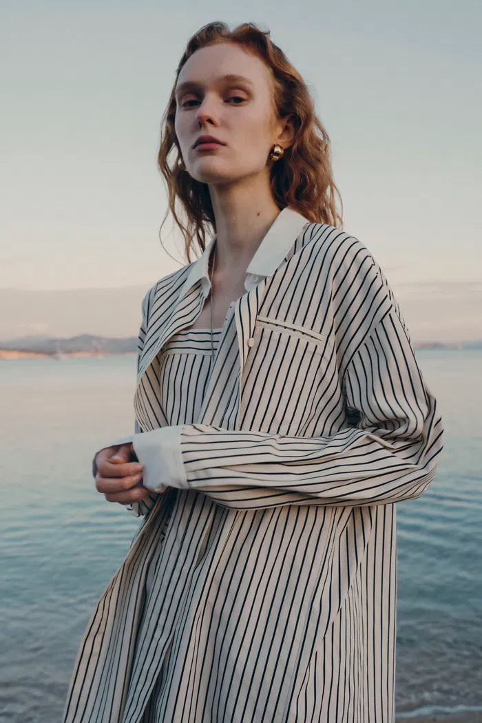 Nao Casual Striped Shirt and Shorts Matching Set in Cotton Poplin | Fabrique