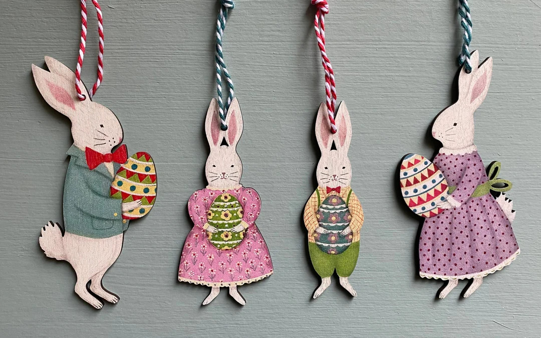 Easter Bunny Family Collection- four wooden hanging decorations | Etsy (AU)
