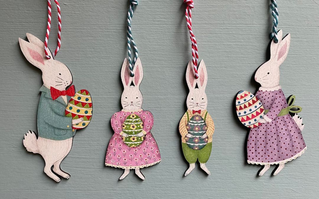 Easter Bunny Family Collection- four wooden hanging decorations | Etsy (AU)