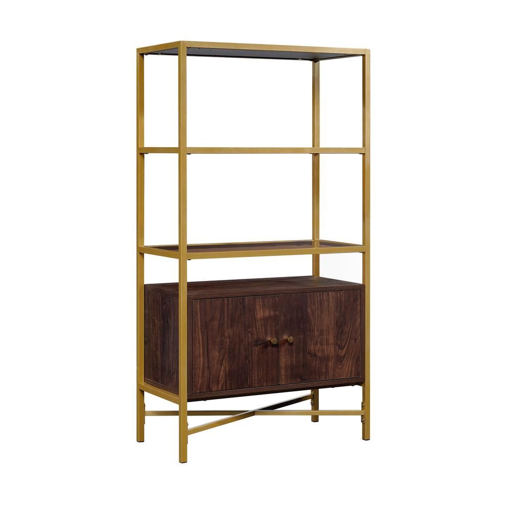 SAUDER Harper Heights 51.575 in.H Rich Walnut 5-Shelf Bookcase with Doors | The Home Depot