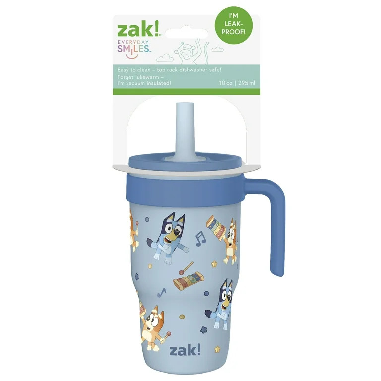 Zak Designs Bluey 10oz Mini Cruiser Tumbler, Soft Straw Stainless Steel Tumbler for Toddlers, Lea... | Walmart (US)