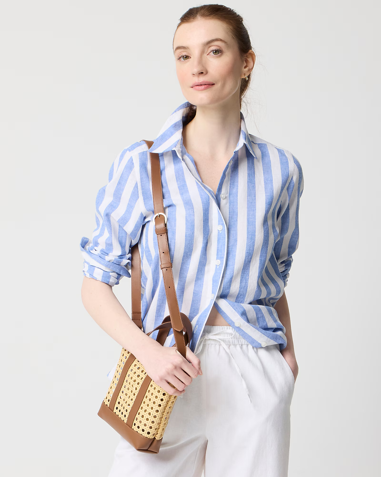 Striped linen-blend button-up shirt | J.Crew Factory