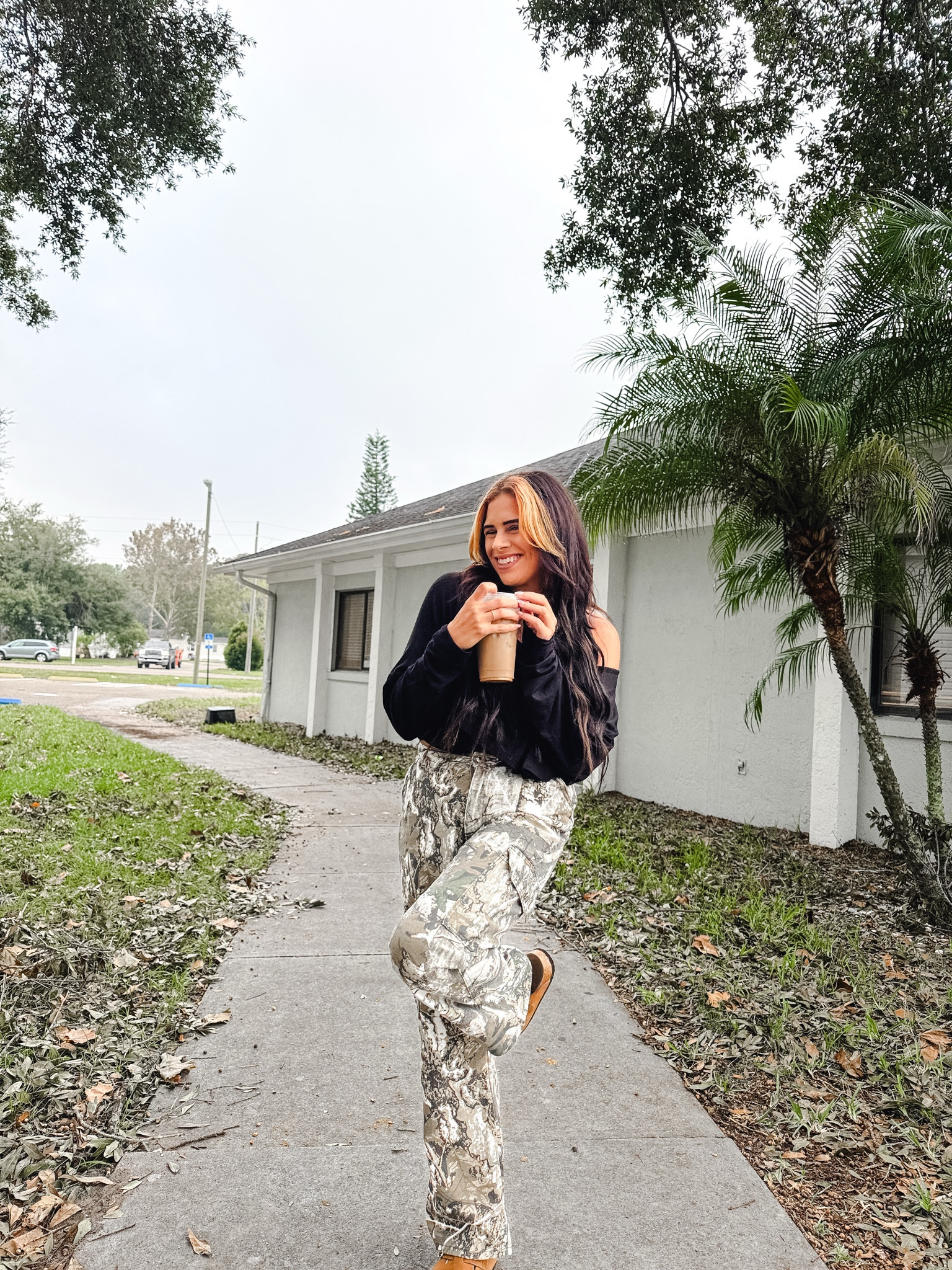 Comfy yet cute because why not! The camo cargos are perfect as they are very trendy right now and then paired with the black slouch top and the clogs - it really gives it millennial mom with a hint of Gen Z 

Sizing details: 
•pants are a size M 
•sports bra is a size M 
•slouch top is a M/L 

#LTKActive #LTKStyleTip #LTKMidsize