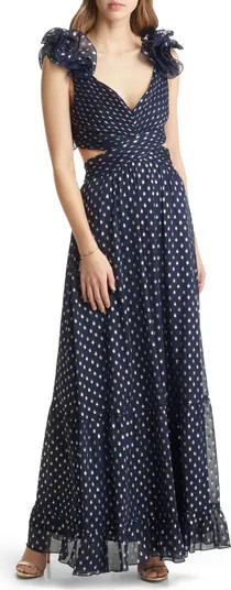 Rating 5out of5stars(3)3Shimmer Chiffon Ruffle Cutout Maxi DressVICI COLLECTION | Nordstrom