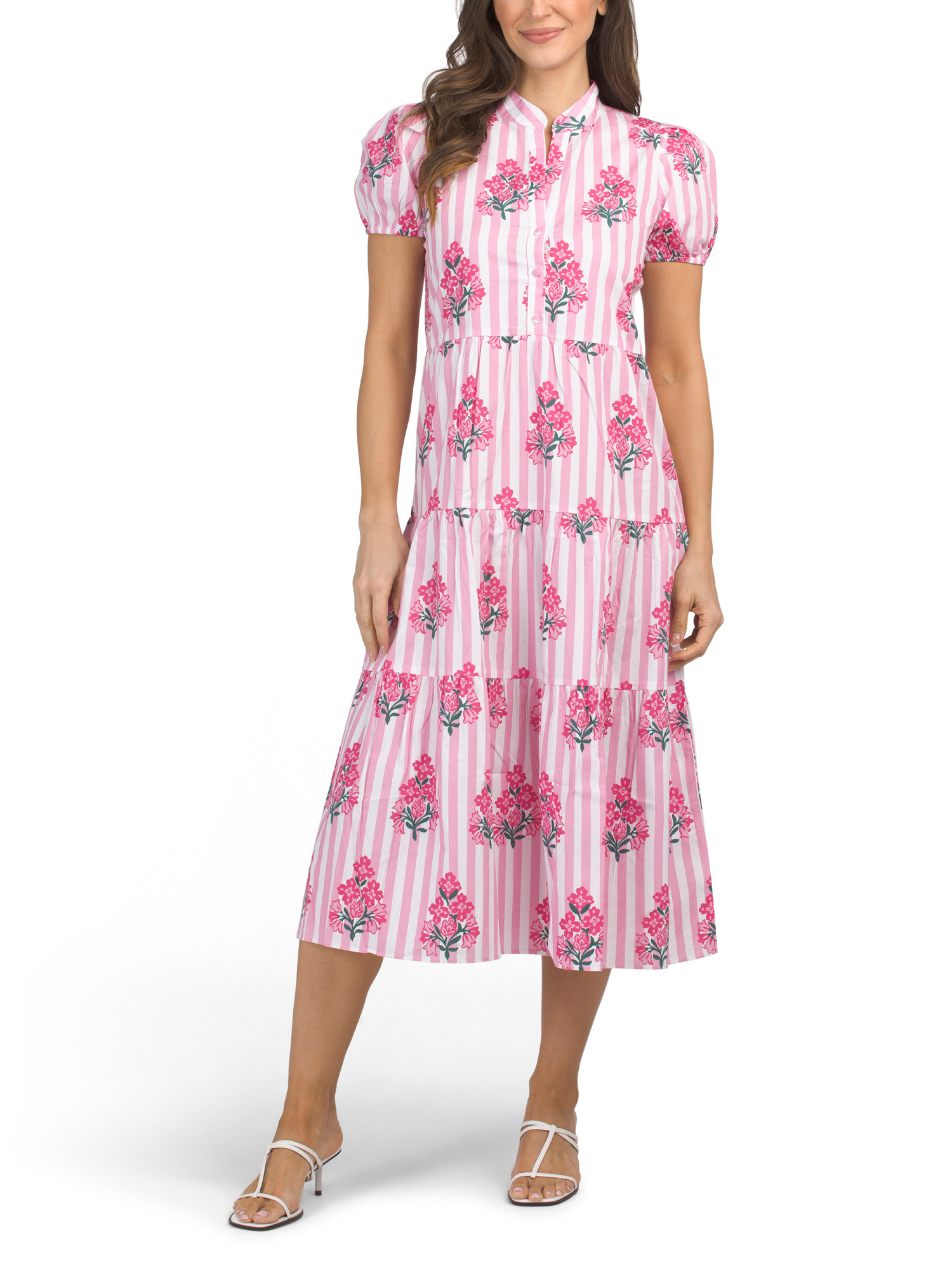 Button Up Striped Shirt Dress With Floral Block Print Details | Casual Dresses  | Marshalls | Marshalls