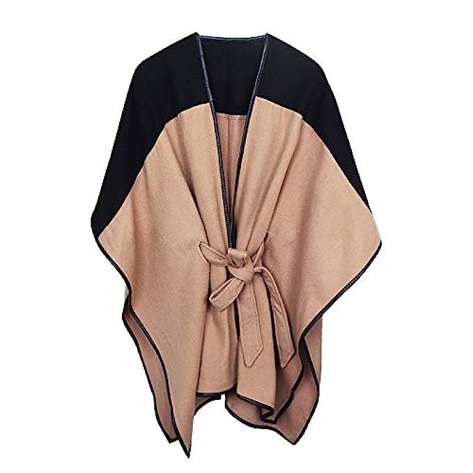 Women's Large Long Blouse Open Front Poncho Shawl Sheer Loose Kimono Capes With Belt Ponchos For Wom | Amazon (US)