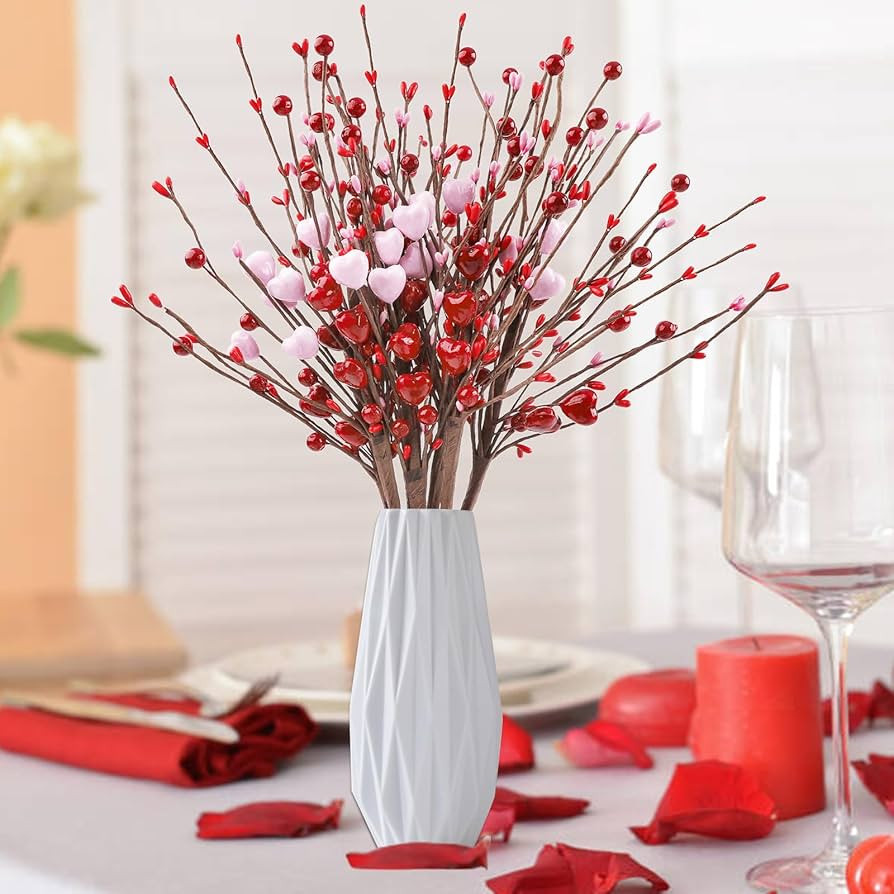N&T NIETING 6 Branches Artificial Flowers Berry Twig Stem, Valentines Day Decorations, Heart Shap... | Amazon (US)