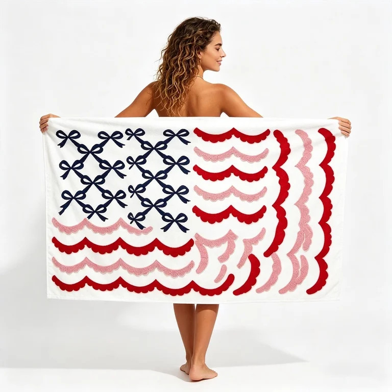 Fuebueo Patriotic Bow Beach Towel, 63x31.5 Inch Oversized Scalloped Stripe Towel for 4th of July,... | Walmart (US)