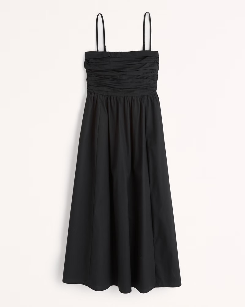 Women's Poplin Strapless Midi Dress | Women's New Arrivals | Abercrombie.com | Abercrombie & Fitch (US)